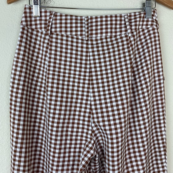 NWT NASTY GAL Brown Gingham Plaid Trouser Pants Retro 70s Style High Waist - Picture 6 of 10